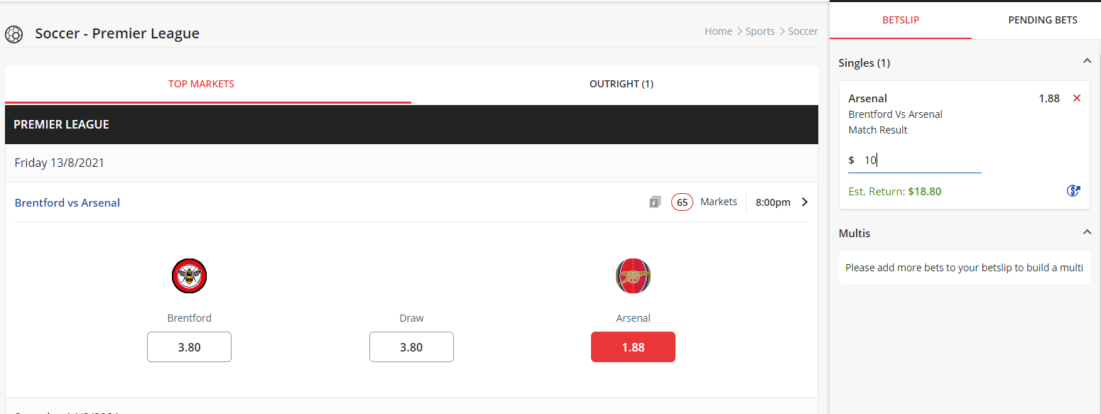 EPL betting - match result