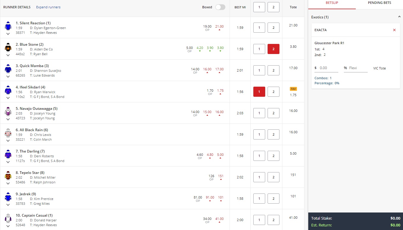 harness racing betting exacta