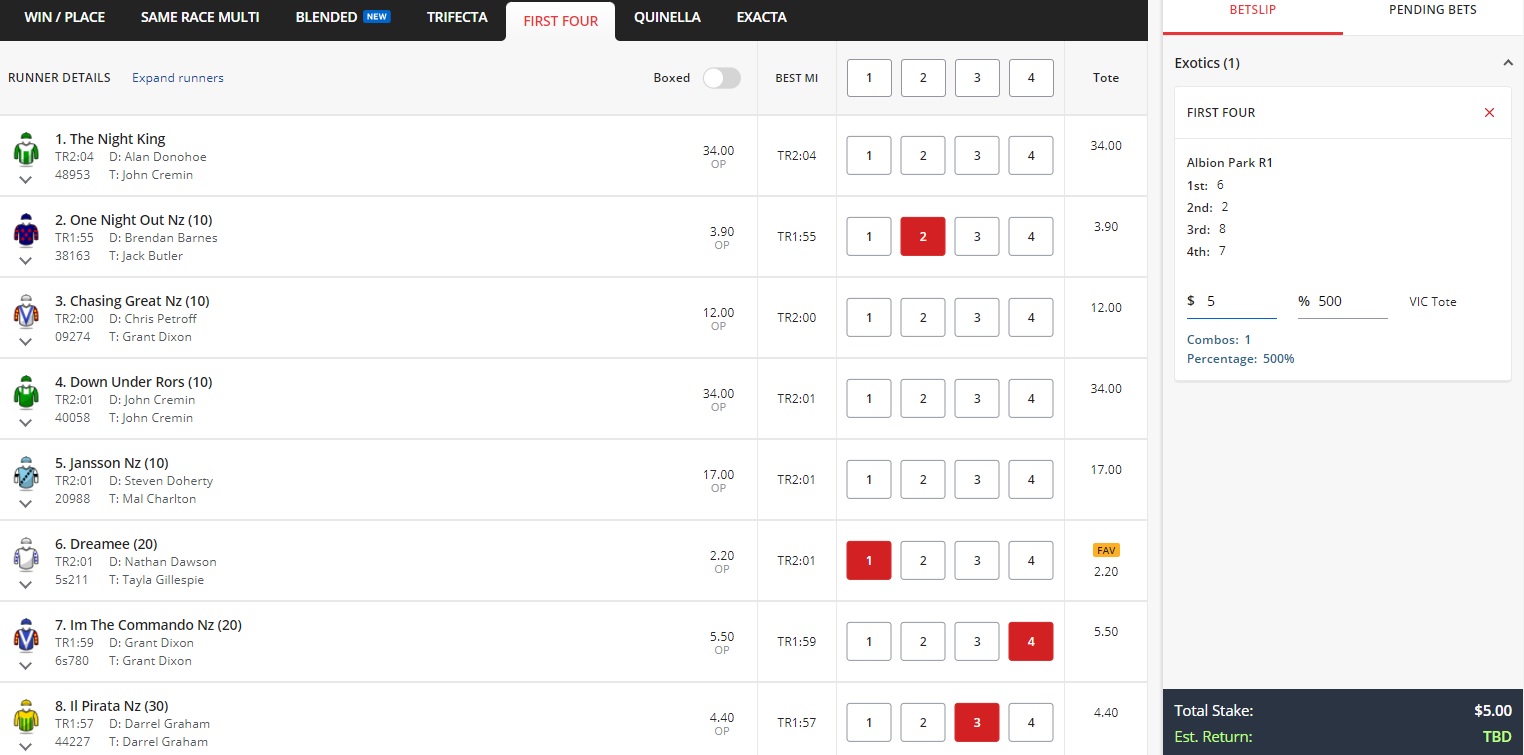 harness racing betting first four