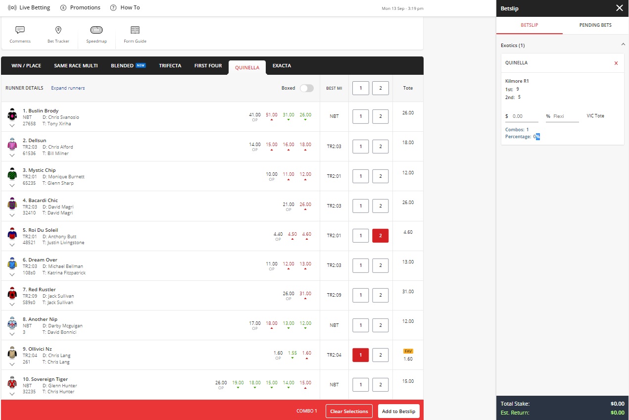 harness racing betting quinella