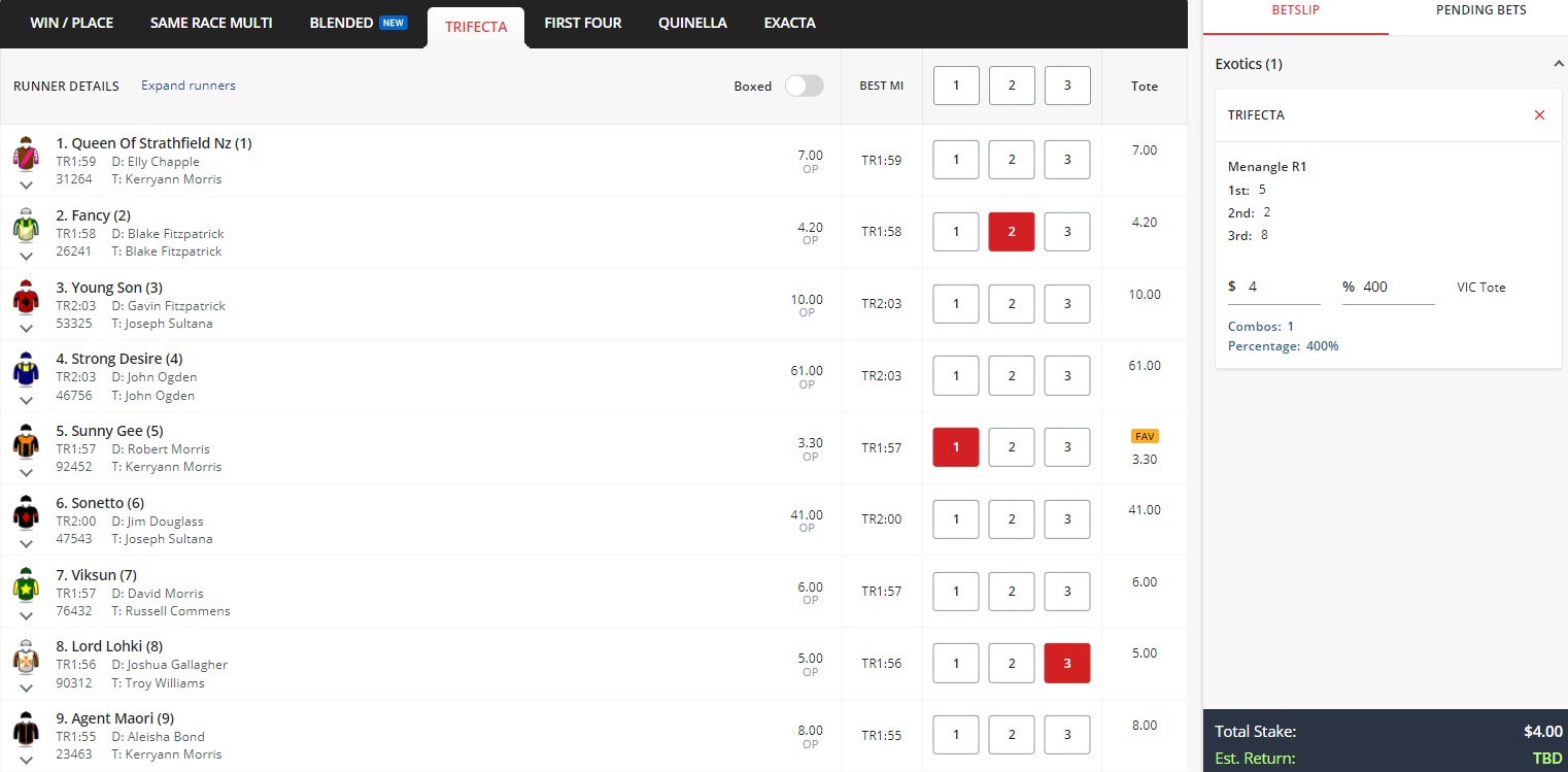 harness racing betting trifecta