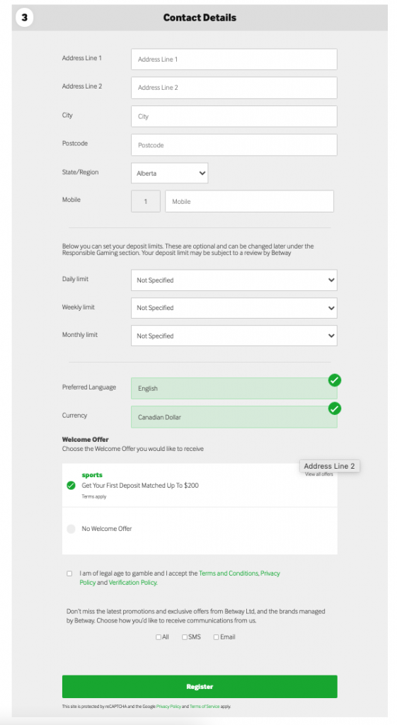 register betway step 3