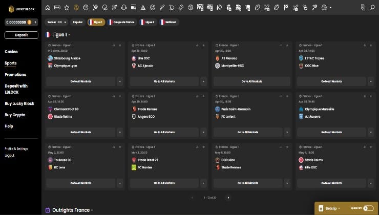 Wagering on Ligue 1 at the Lucky Block site