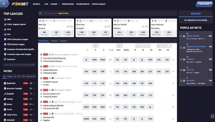 The soccer betting section of the Powbet online sportsbook