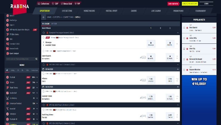 Rabona online sportsbook and its Dota 2 markets