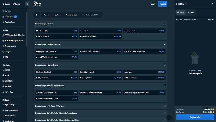 Betting on the Premier League at Stake.com