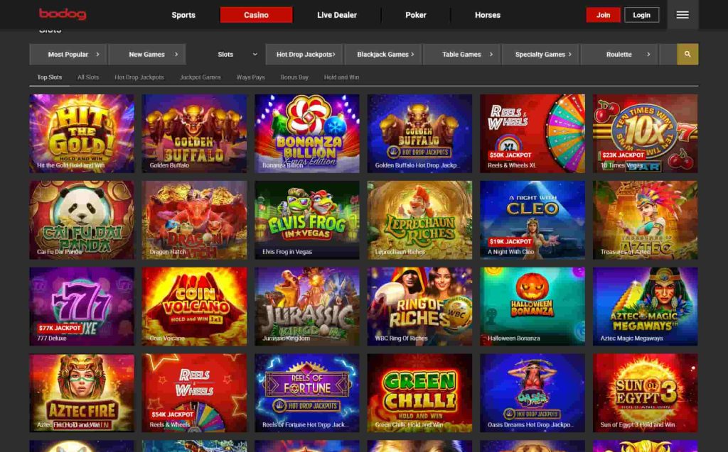 Bodog casino slots selection