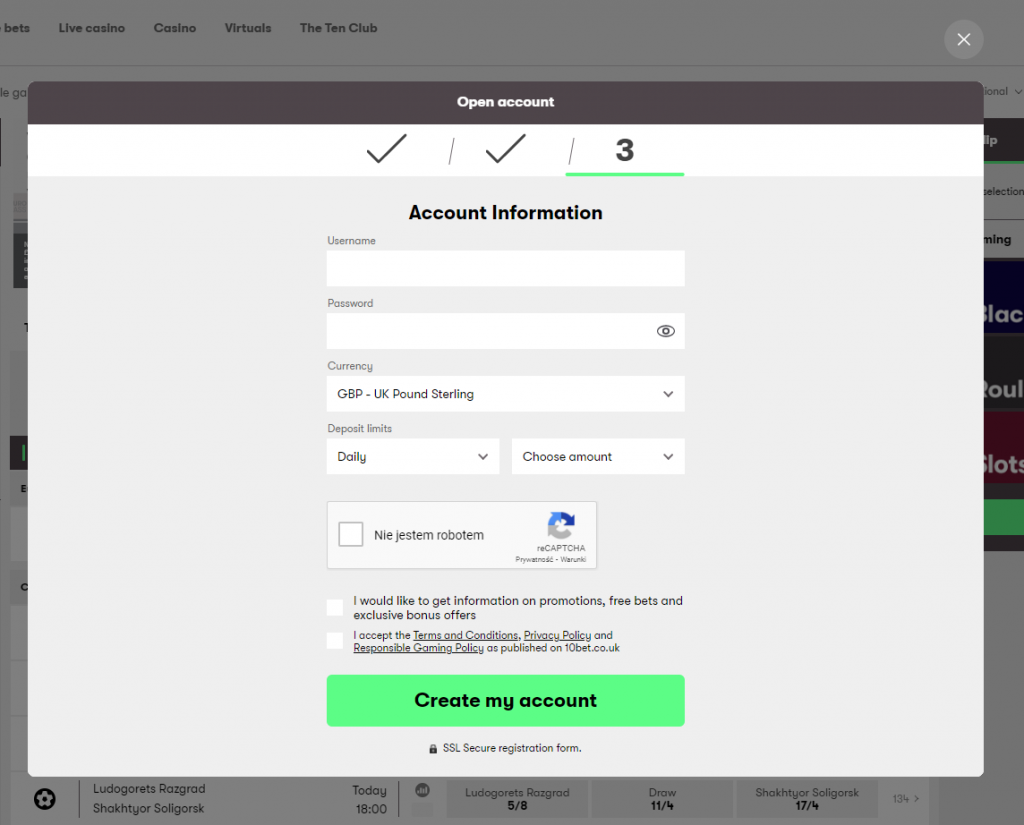 10Bet register - third