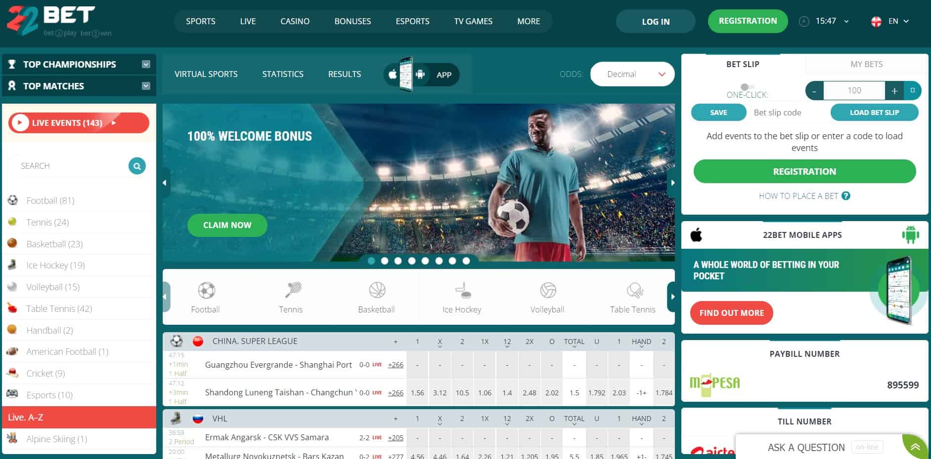 22Bet best betting sites in Kenya