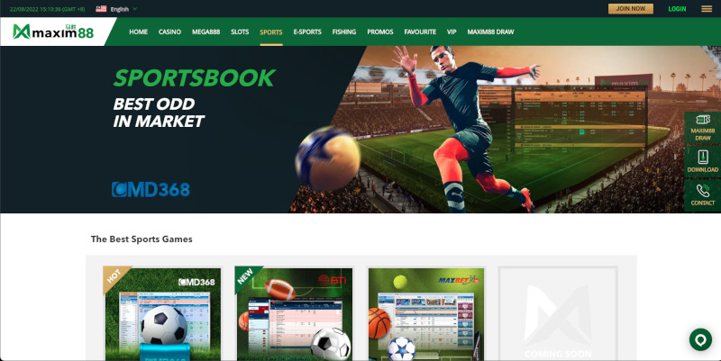 Maxim88 Sportsbook Singapore - Sports Betting Page Screen