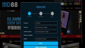 md88 sportsbook Singapore - registration page screen