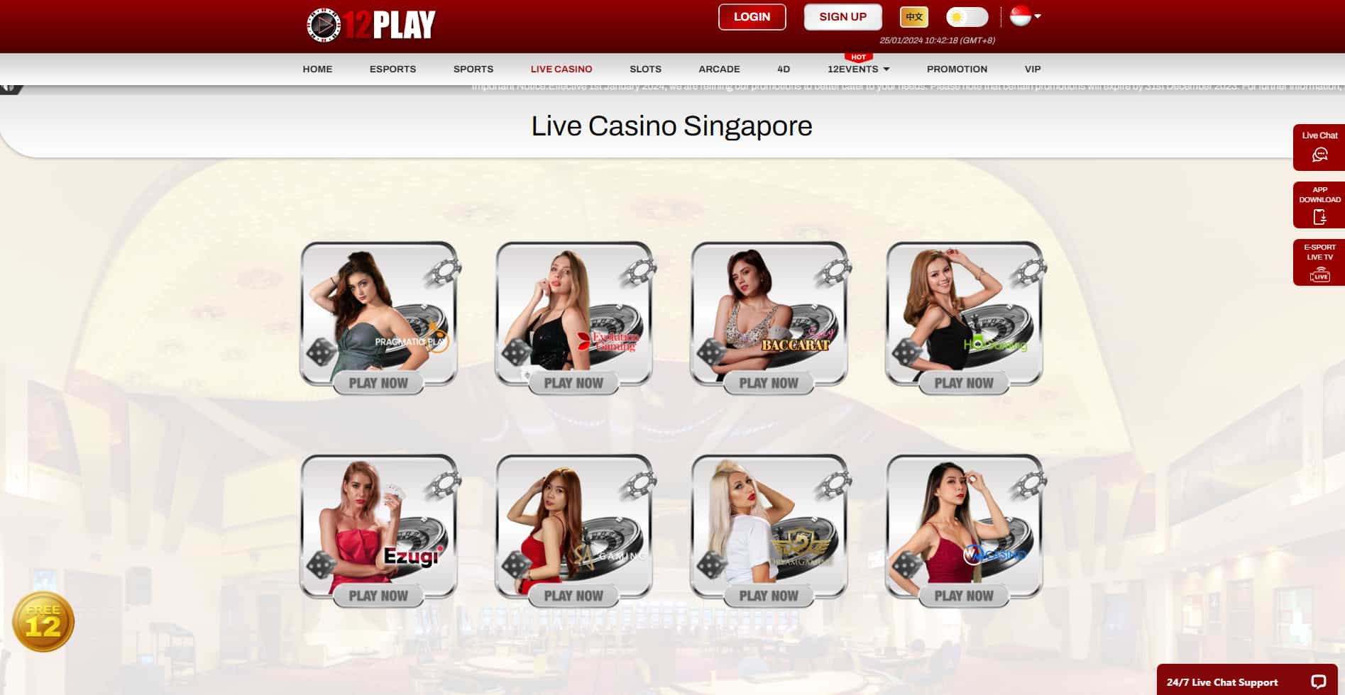 12play live casino homepage