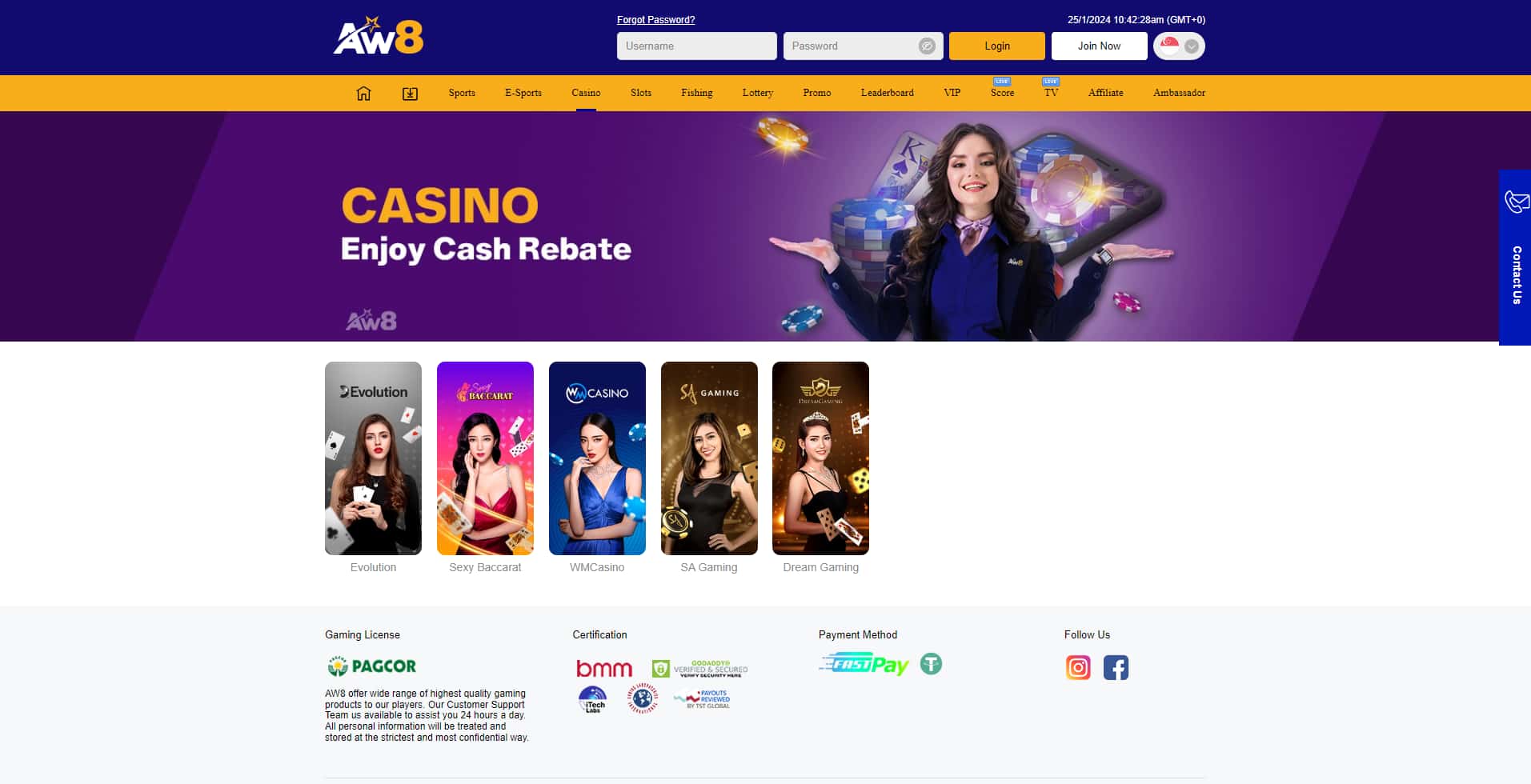 AW8 live casino gaming options