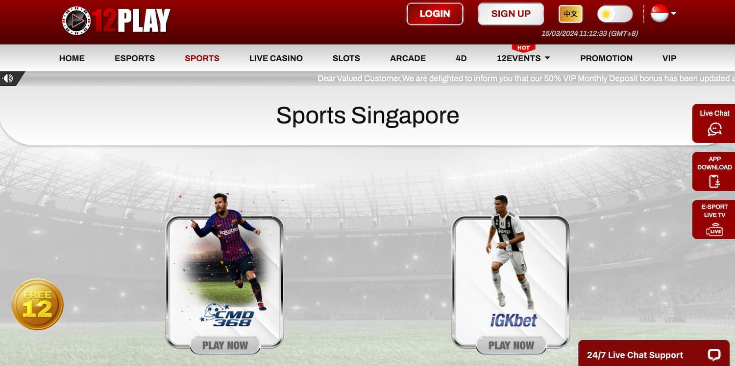 12Play Sports Betting in Singapore