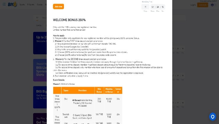 Details of claiming the welcome bonus at BK8