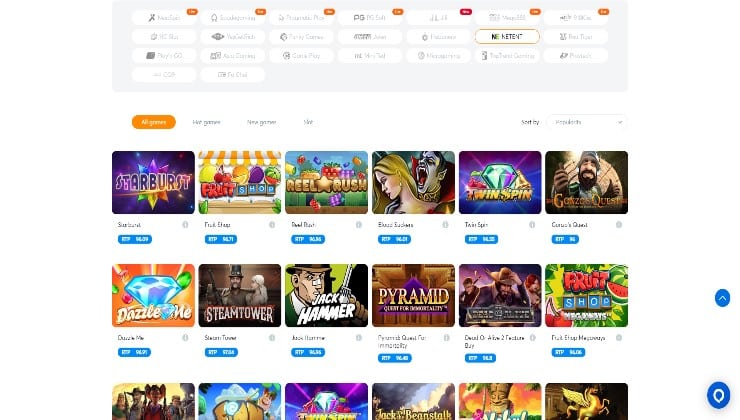 Various Netent online slots in the BK8 lobby to play