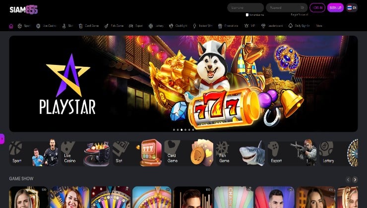 The homepage of the Siam855 online casino site