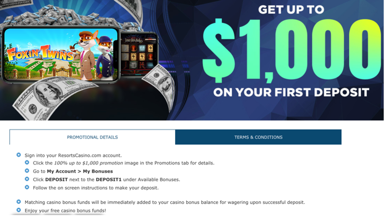 100% up to $1000 First Deposit Bonus