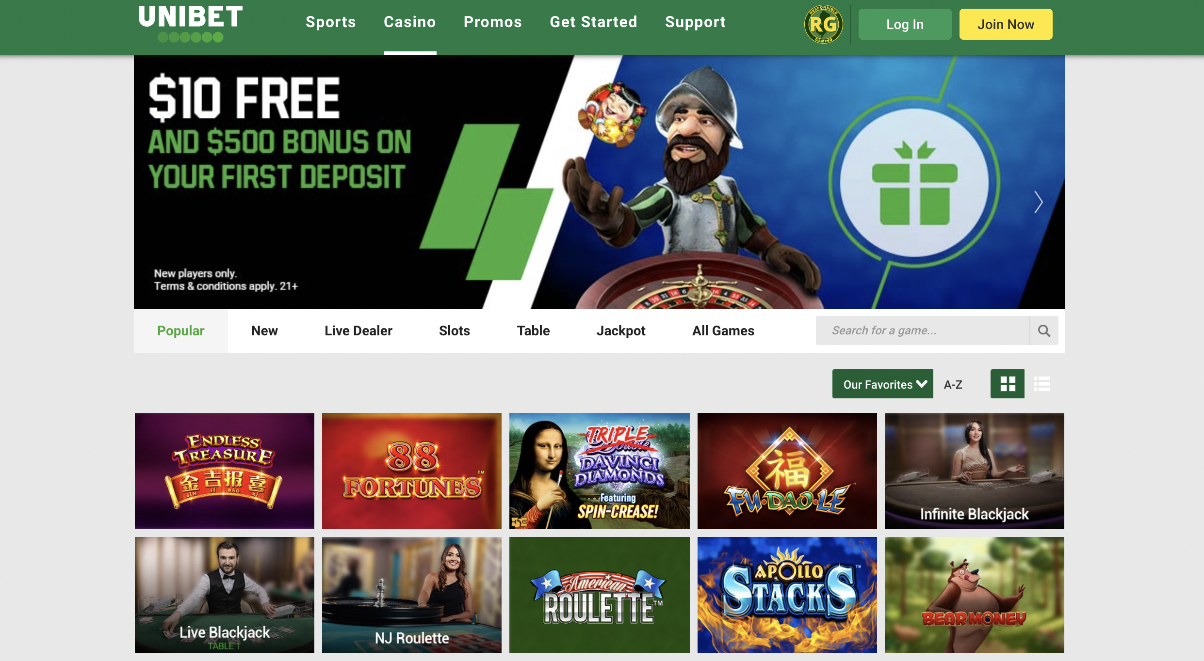 Unibet Online Casino - Join Now Homepage