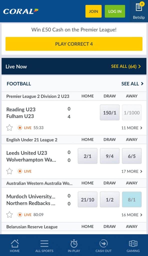 Coral Betting App LIve