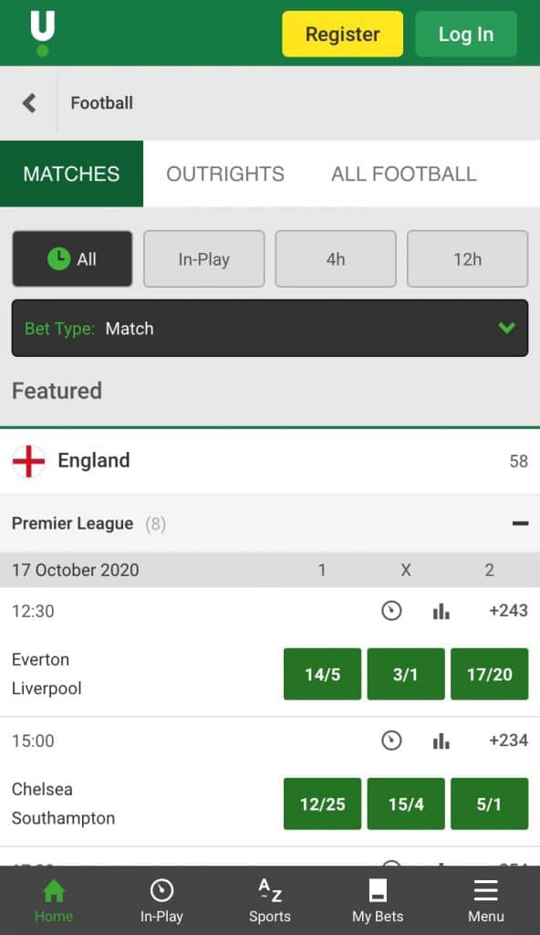 unibet football betting app matches