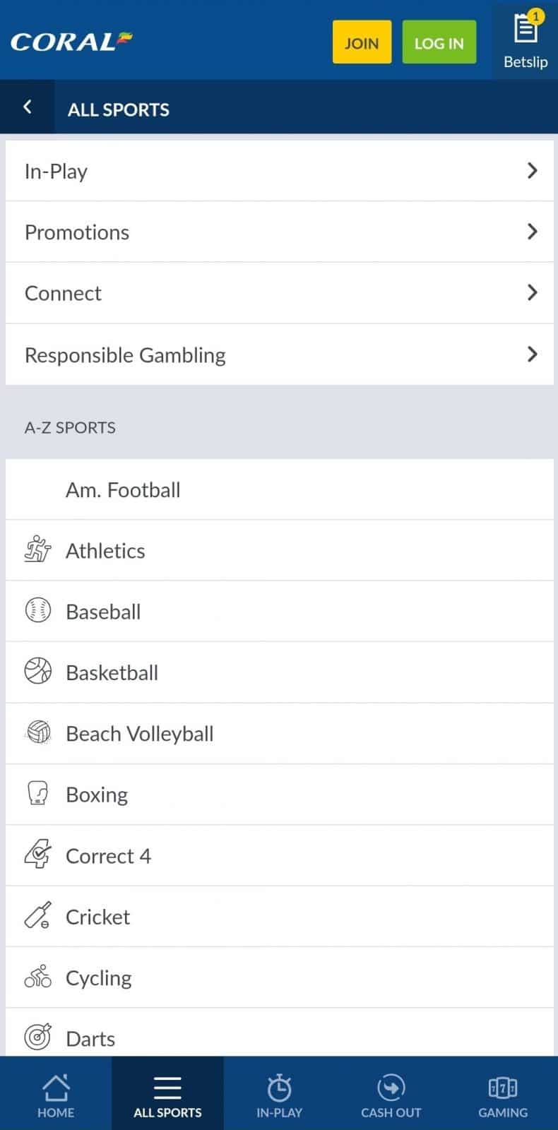 Coral betting list