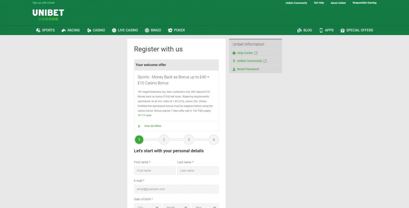 Unibet signup