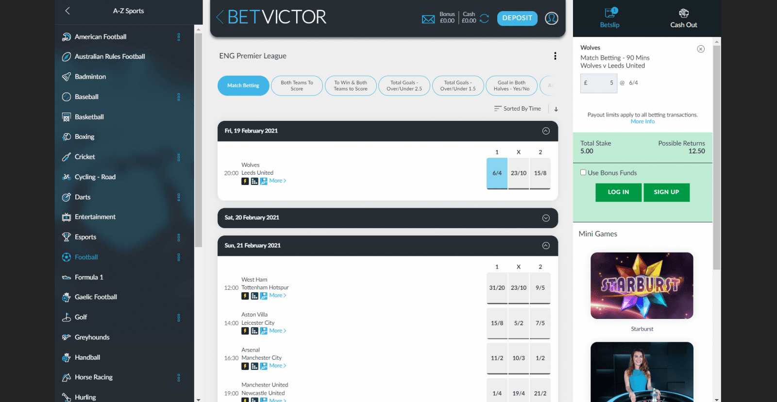 BetVictor free bet - bet placement