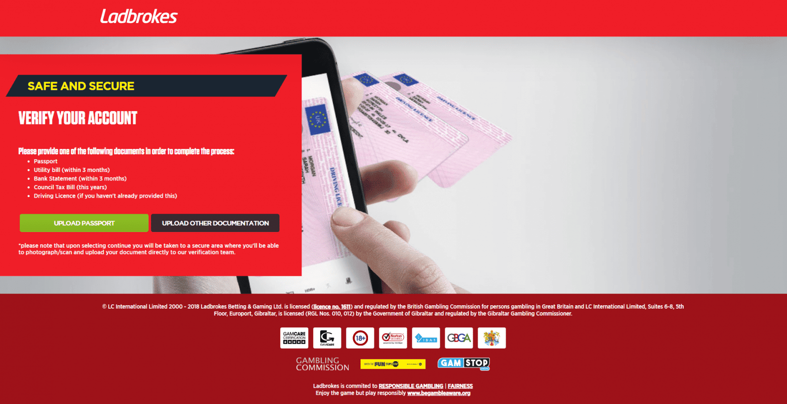 Ladbrokes free bet - ID verification