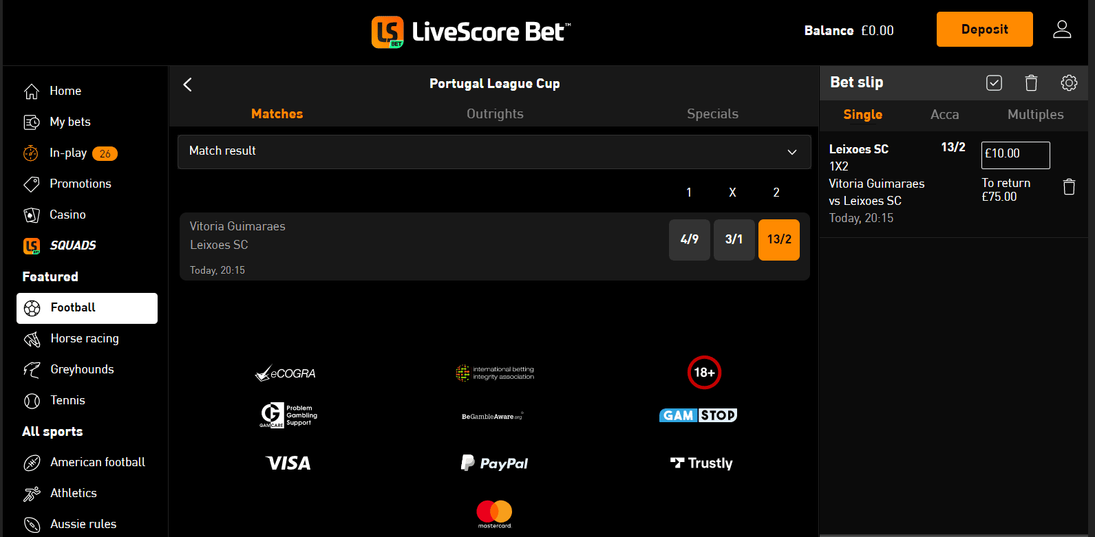 livescore bet review - bet placement