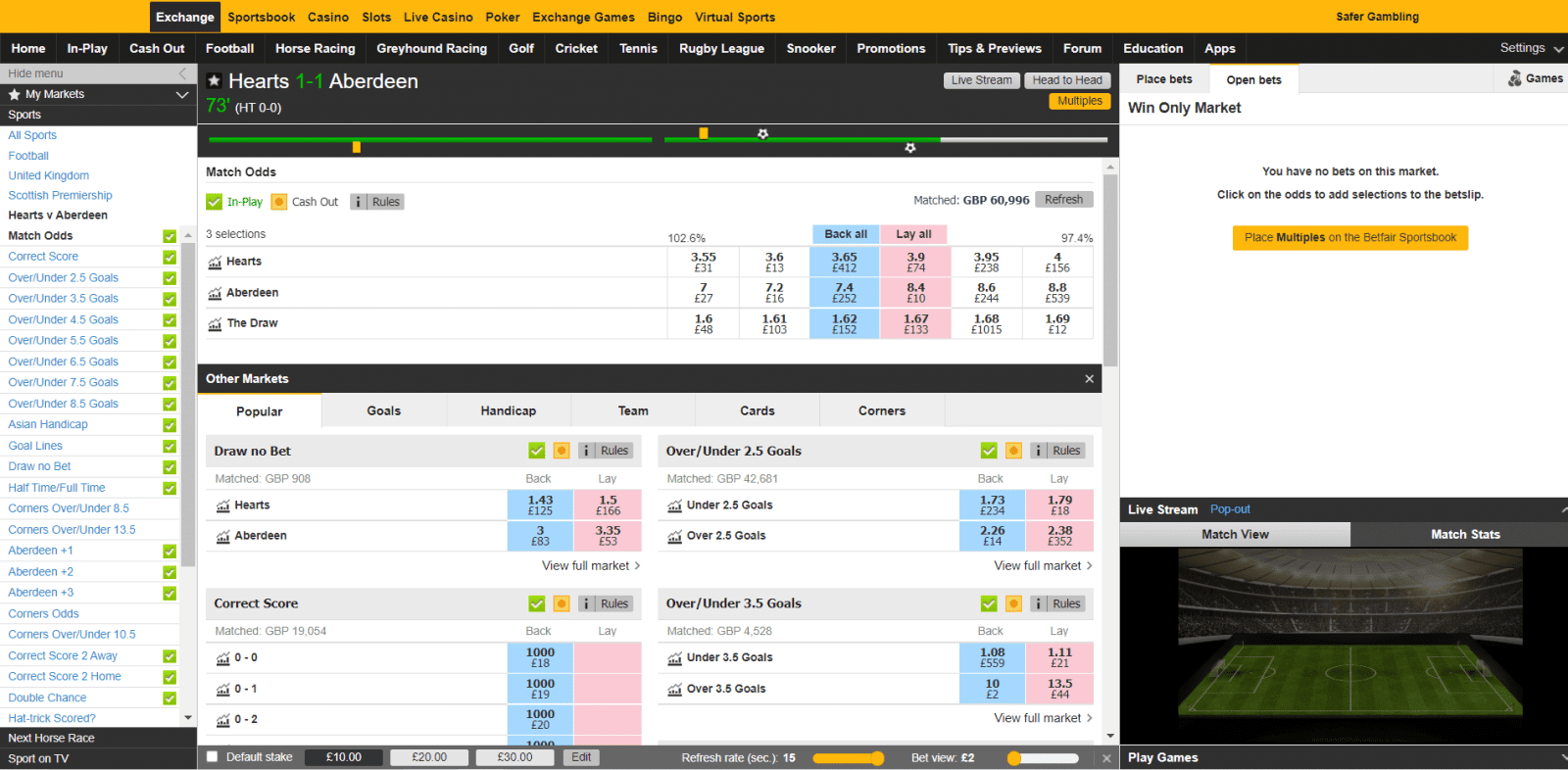 Betfair vs Bet365 - Betfair live betting