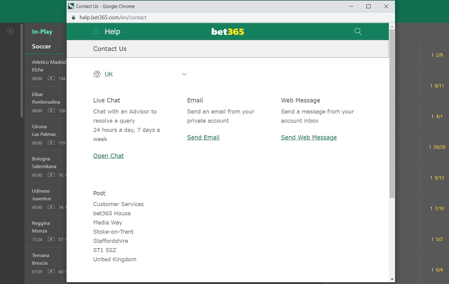 Bet365 vs Betfair - Bet365 customer support