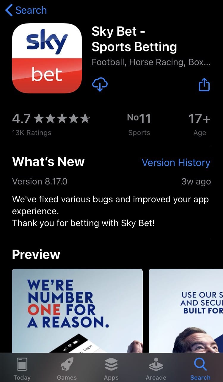 sky bet app review - download