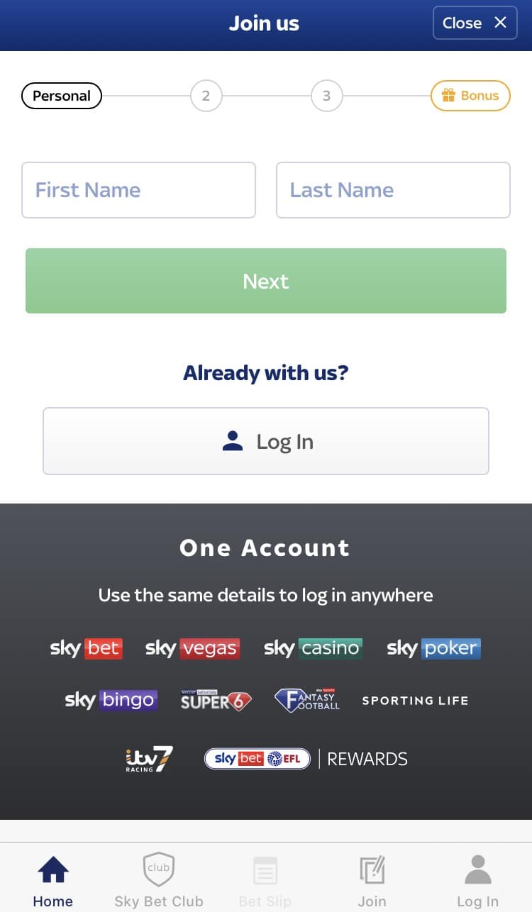 sky bet app review - register