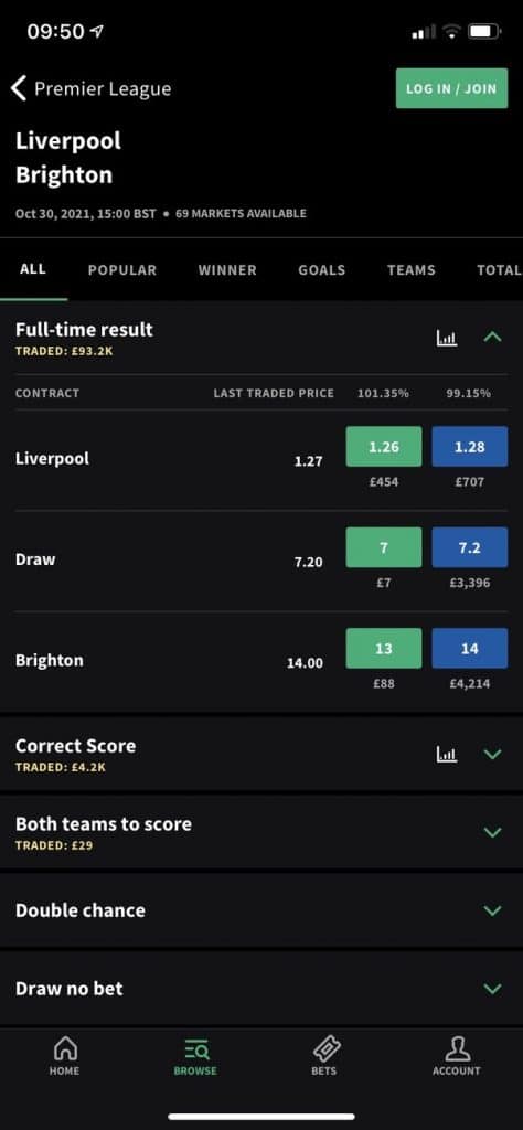 Smarkets App Football Match