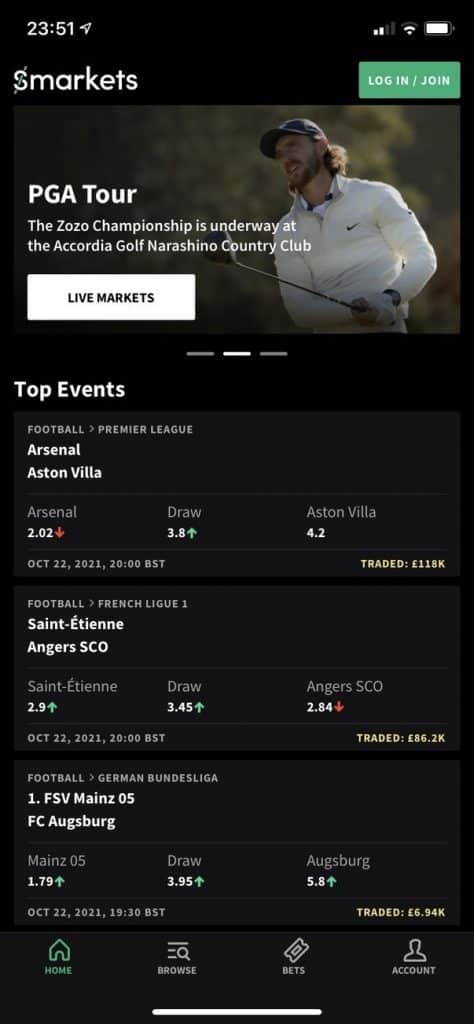 Smarkets App Home