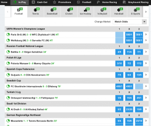 Betfair in play home page