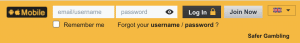 Betfair home page log in section