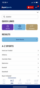 BoyleSports App Search Page