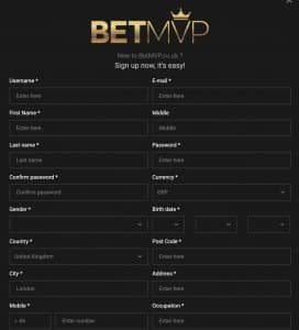 BetMVP signup page