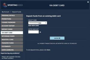 Sporting Index Deposit Page