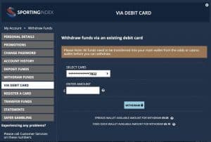 Sporting Index Withdrawal Page