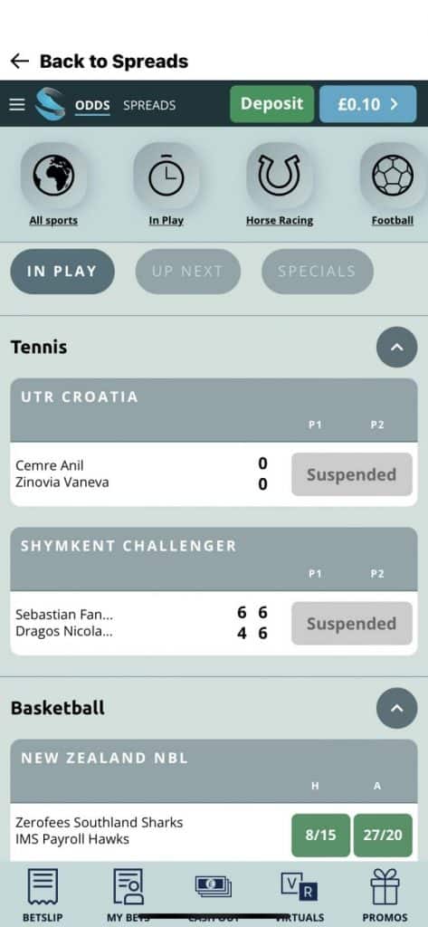 Sporting Index app fixed odds home page