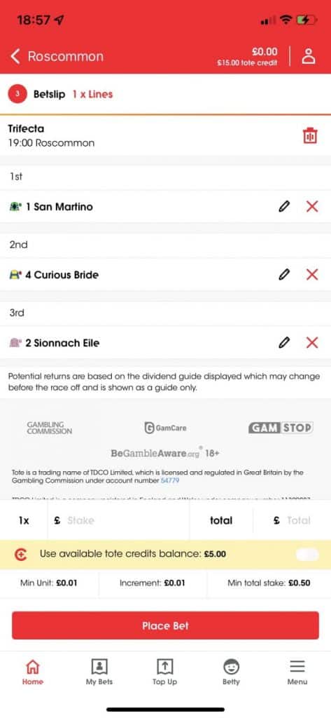 Totesport app trifecta