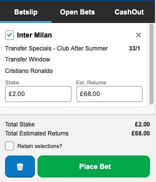 Placing a bet on a Cristiano Ronaldo transfer at Betfred 2