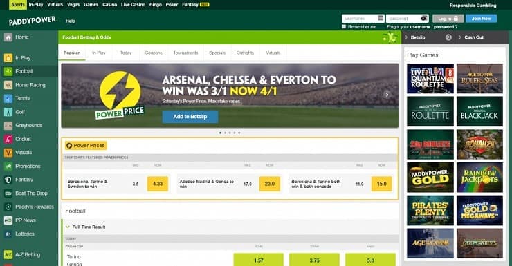 PaddyPower Sportsbook online