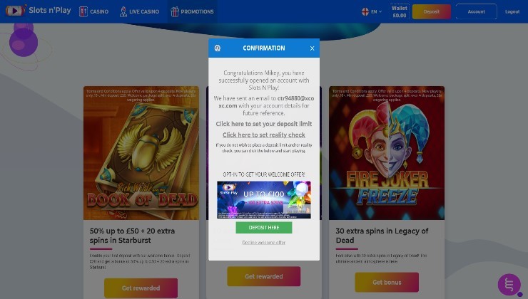 Proceeding with making a deposit at the casino