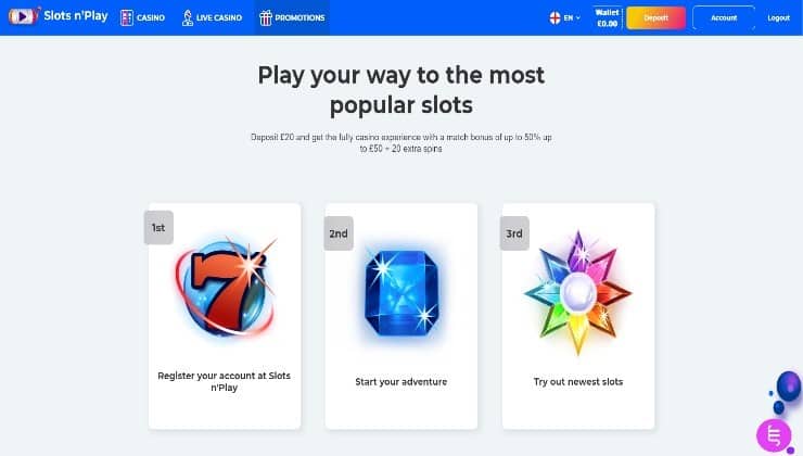 Securing the welcome bonus offer at Slots n’Play Casino