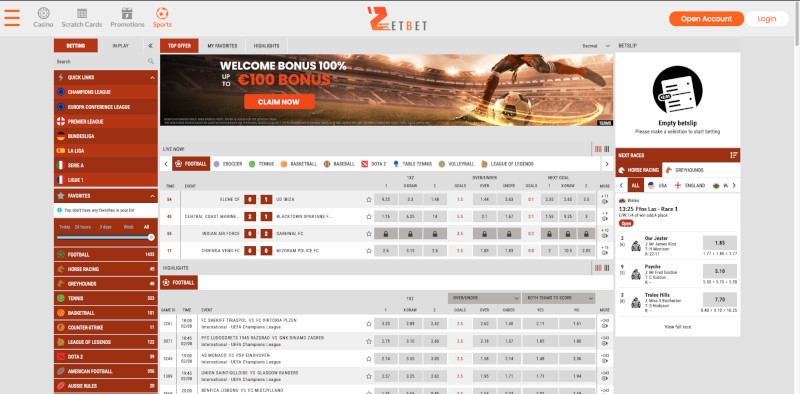 ZetBet home page