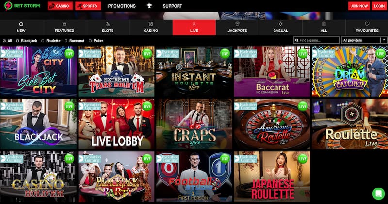 Bet Storm Live Casino Page 